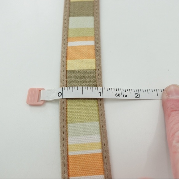 Eddie Bauer Tan Suede & Multicolor Canvas Stripe Belt Sz L Hiking Gorpcore - Picture 14 of 15